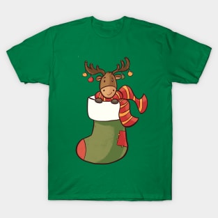 Christmas Stocking X-Mas Pajama Who Loves Reindeer In Socks T-Shirt